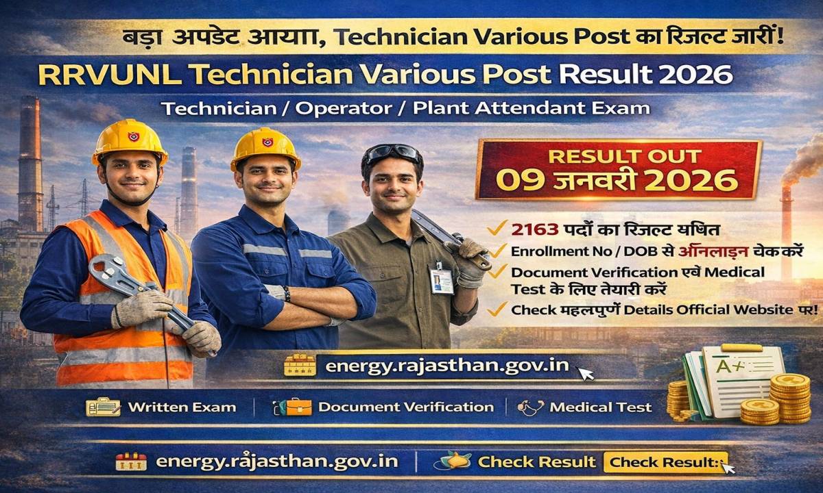 RRVUNL Technician Various Post Result 2026