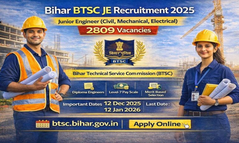 Bihar BTSC Junior Engineer JE Recruitment
